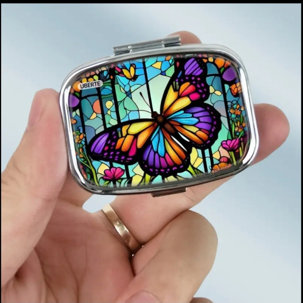 NEW! Stained Glass Butterfly Medicine Metal Holder.
